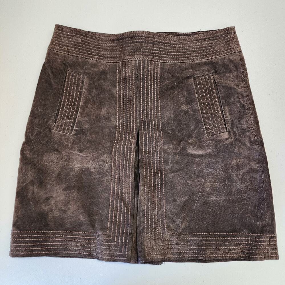 Autreton Brown Leather Aline Mini Skirt Size 6